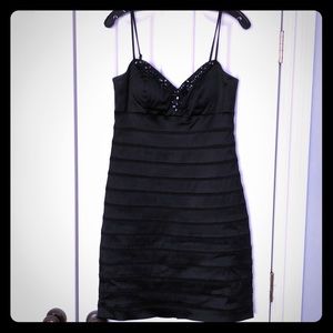 Black satin cocktail dress
